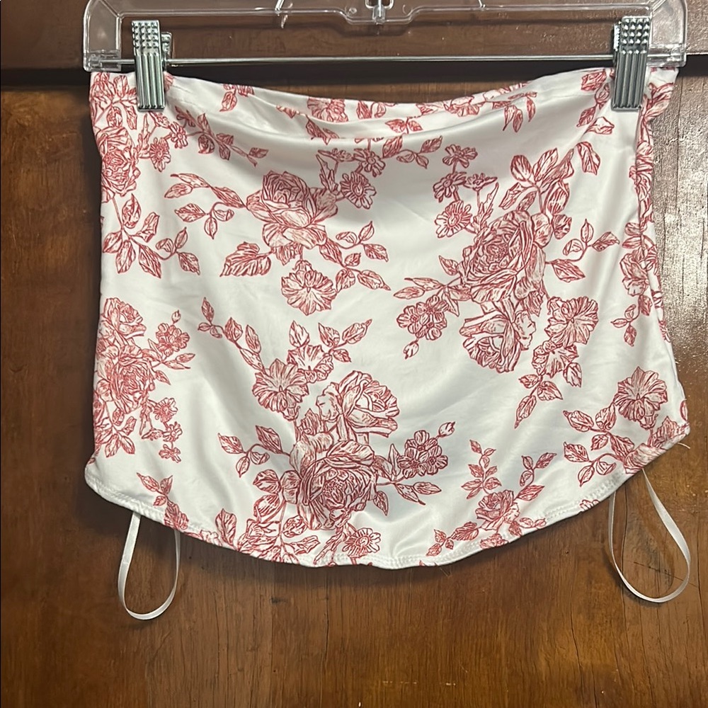 Floral Print White and Red Tube Top